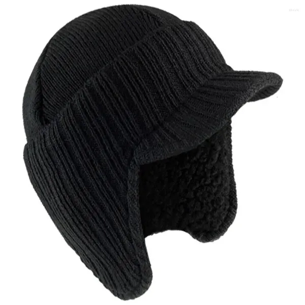 Bérets Bonnet doublé en polaire pour hommes, chapeau d'hiver en peluche, Protection des oreilles, casquette à rabat, chaud en plein air