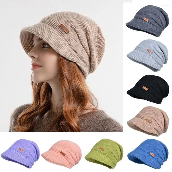 Bérets Chapeau tricoté doublé polaire décontracté doux en peluche épaissie protection des oreilles à bord court coupe-vent bonnet femme fille