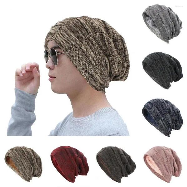 Bérets Doublure Polaire Bonnet Tricoté Hiver Motifs Géométriques Bonnet Confortable Pour Femmes Hommes Élégant Unisexe Extérieur