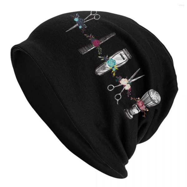 Boinas herramientas de barbería floral skullies gayos gayos hombres mujeres unisex al aire libre invierno sombrero de punto cálido para adultos sombreros de capó de peluquería para adultos