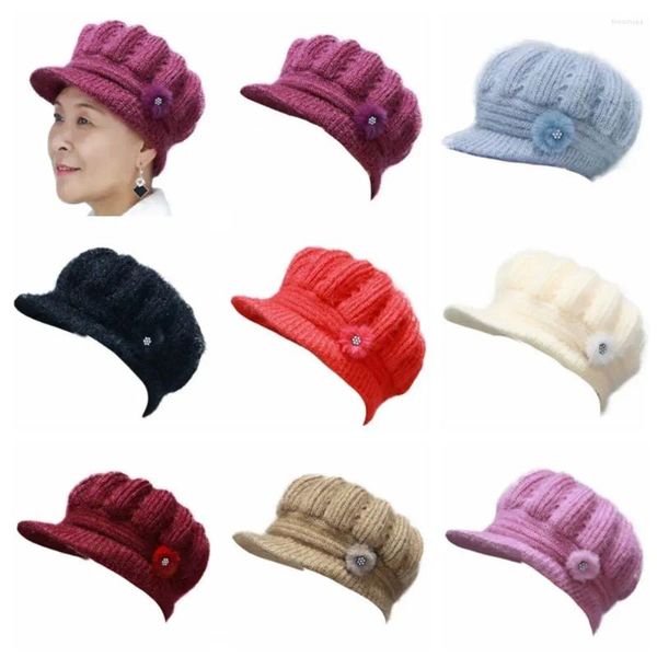 Bérets fleur bonnet tricoté mode peluche Style coréen hiver chaud tout-match chapeau de laine Simple maman
