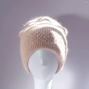 Bérets moelleux chaud hiver femmes perle haute qualité tricoté Hatski masque bonnet chapeaux pour cagoule petite amie chapeau