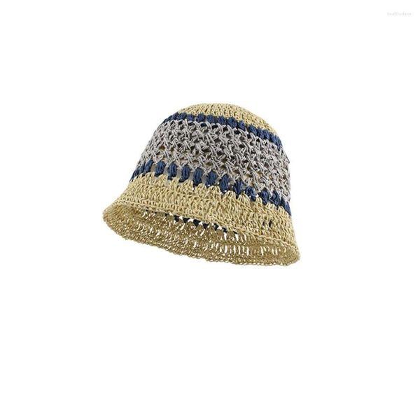 Bérets pli chapeau de plage soleil seau chapeaux pour femmes paille femmes été accessoires randonnée hommes Crochet