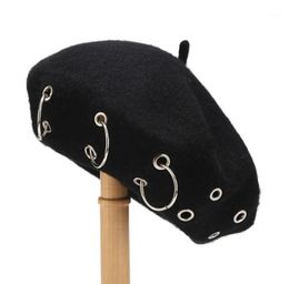 Berets for Women Girl Punk Rock Style Iron Rings BERET CAPS Retro Wool Hats Black Woolen Painter Fashion Winter T1G4587363