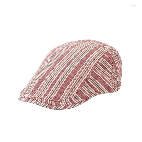 Boinas Four Seasons Capas Sboy con estampado a rayas de algodón Flat -Peaked Cap -Peaked Men and Women Pintor Boina Hats 117