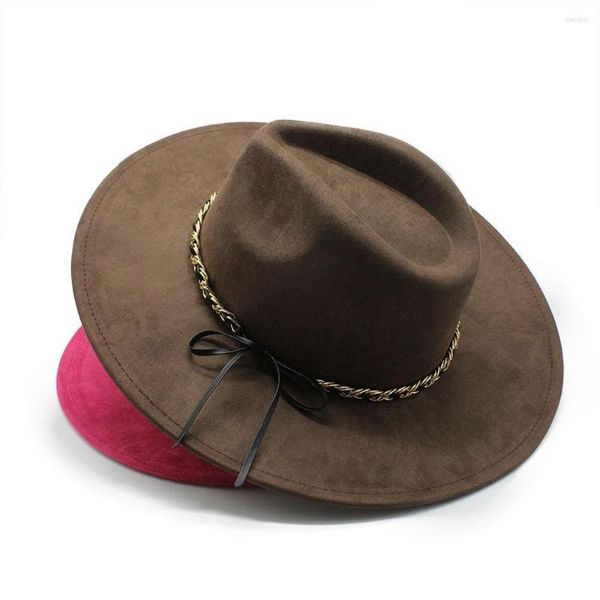 Boinas Four Seasons Fedoras Suede Cowboy Hats Flat Brim 57-59cm Peach Heart Cap Top Mujeres y hombres Color sólido Party Jazz Style LM0104
