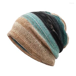 Bérets Bonnet à manches quatre saisons pour femmes et hommes, bonnet supérieur vide en Polyester 56-60cm, écharpe à rayures colorées, Style empilable