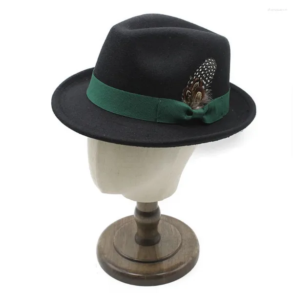 Boinas Four Seasons Mujeres y hombres Fedoras Caps Copa británica Sombrero Algodón Poliéster 57-58 cm Ala pequeña Decoración de plumas Estilo Jazz de lujo