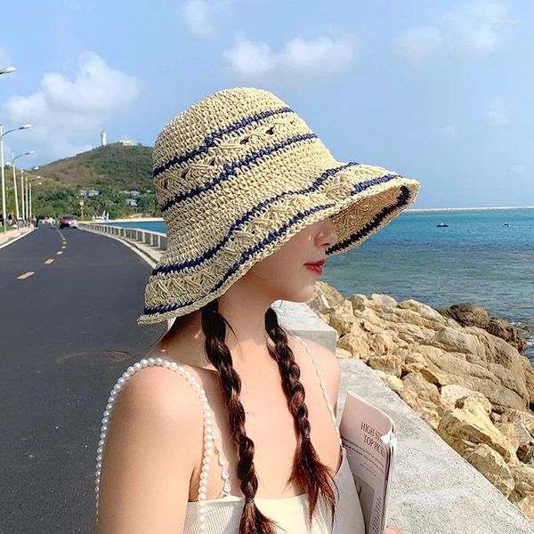 Boinas Foux Cubo de paja Sun Hats Summer Women Women Mole Mal a la altura transpirable Ajustable Bloque de color Bloqueo Visor Elegante 2024