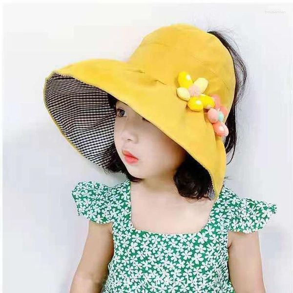 Berets Foux Sun Chapeaux Summer Kids Girls Boys Chidren Brim Brim pliable Top vide Cartoon Visor mignon Cover Shade Cover Face UV Protection 2024