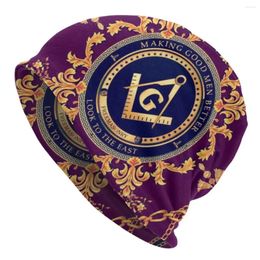 Bérets Freemason Baroque Imprimé Skullies Bons de bonnet pour hommes Femmes Unisexe Hivrée chaude tricot pour adultes Masonic Mason Bonnet Chapeaux