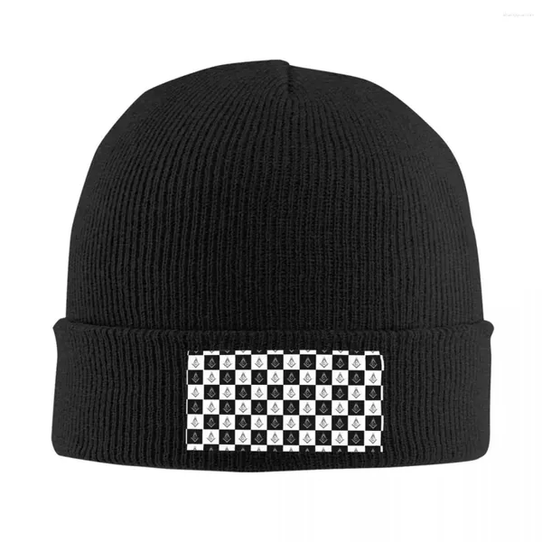 Boinas Freemason a cuadros patrón blanco y negro sombrero de punto hombres mujeres moda unisex masónico masón cálido invierno gorros gorra