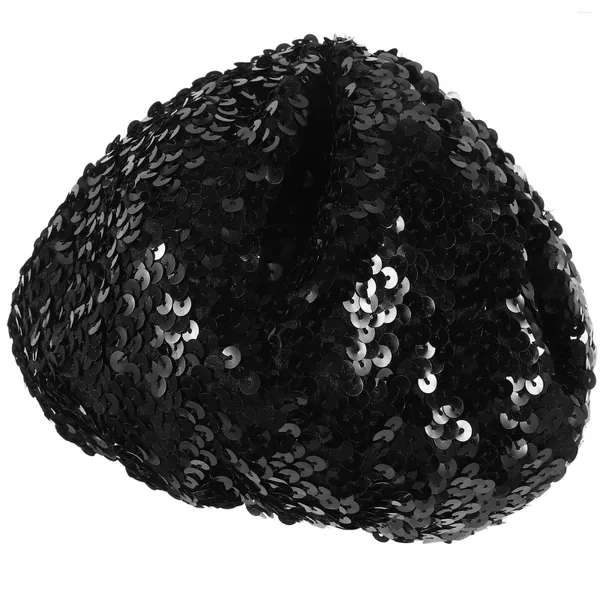 Boinas Sombrero de boina francesa Lentejuelas Moda negra Gorro brillante Gorro Sparkle Poliéster Artista para