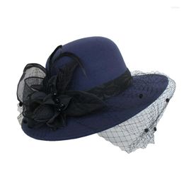 Berets Franse zwarte bownot satijnen tophoed vrouwen banket elegante Britse beroemdheid jurk fascinator bruid bruiloft blauwe fedora