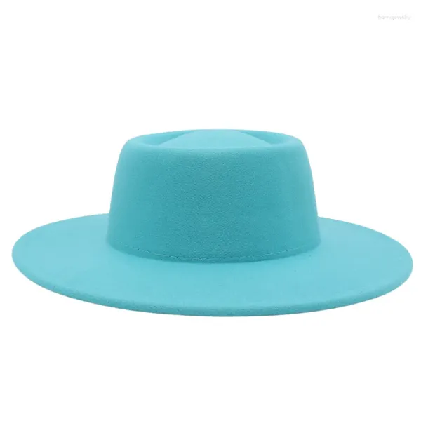 Boinas Sombrero de Fedora francés Mujeres Ala ancha 8 cm Cúpula Cóncava Top Fieltro Hombres Otoño Invierno Fiesta de boda de lana sintética