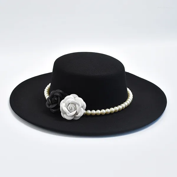 Boinas Estilo francés Sombrero Fedora para mujeres 10 cm de ancho ala plana superior fieltro invierno otoño boda jazz sombreros