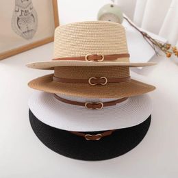 Berets French Style Plat Paille Hat Unisexe Femmes Suncreen Upf50 Sun Wide Brim Panama Summer Round Beach Cap Fedora Girls