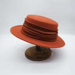 Bérets français Vintage brique rouge citrouille couleur petit large bord plat chapeau haut de forme femmes automne et hiver laine feutre velours Gorras Para