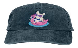 Berets Frenchie sur Flamingo Pool Float Adult Denim Sun Sun Hat Classic Vintage Réglable Baseball CAP9815576