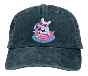 Berets Frenchie sur Flamingo Pool Float Adult Denim Sun Sun Hat Classic Vintage Réglable Baseball CAP7035785