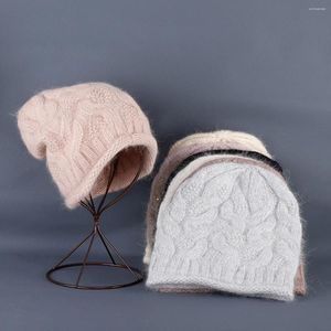 Bérets torsadés en pâte frite, motif tressé, grandes casquettes moelleuses, chapeau tricoté, casquette de ski, cheveux Angora Y2k, chaud, épais, doux