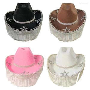 Bérets Franged Hingestones Cowboy Chapeau pour femmes adultes douche nuptiale Cowgirl Masqueades Costume de fête