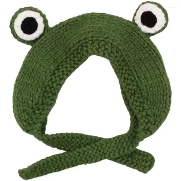Bérets Frog Bandau à main le chapeau tricoté en laine d'hiver chaude douce douce oreille mignonne pour femmes
