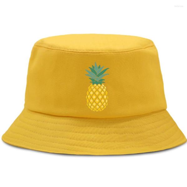 Bérets Fruits Ananas Imprimé Seau Chapeau Hommes Pliable Pêche Pêcheur Chapeaux Femmes Été En Plein Air Plage Soleil Ombre Cap Panama Caps