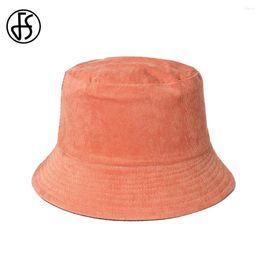 Boinas FS 2023 Inverno Laranja Corduroy Bucket Hat Para Mulheres Moda Ao Ar Livre Unissex Chapéu Panamá Designer Retro Masculino Pescador Boné Bob