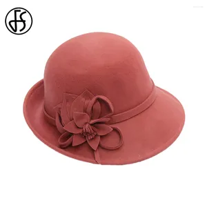 Berets FS 2024 Wool Felt Fedora Petit top chapeaux pour femme élégante Bodet de fleur Cape Lady Spring Fashion Femme Femme Millier de laine