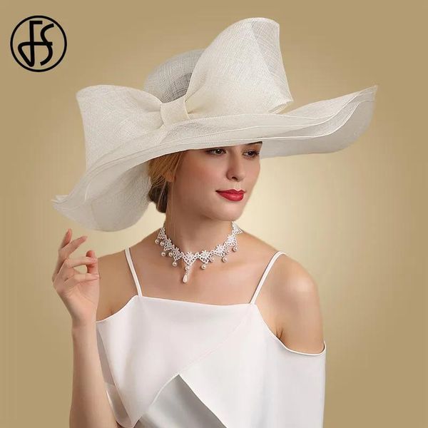 Boinas Fs Elegantes Sombreros Fascinator Blanco y Negro para Boda Iglesia Sombreros Sinamay con Gran Bowknot Kentucky Derby Sombrero Fedora Tea Party