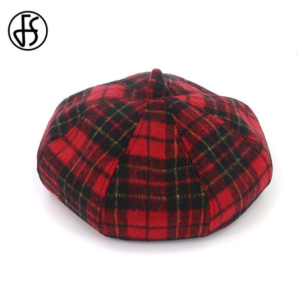 Berets FS Vintage Hiver Plaid Beret Chapeaux pour femmes Blend Blend Octogonal Caps Automne Fashion Casual Artist Cap Black Grey Red Khaki 230829