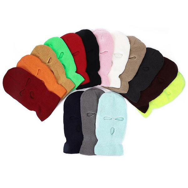 Boinas cubierta de cara completa máscara de esquí sombrero 3 agujeros pasamontañas ejército táctico CS a prueba de viento gorros de punto gorro invierno cálido Unisex CapsBerets