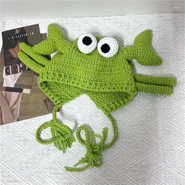 Boinas Gorro divertido para mujeres y hombres Ojo grande Pulpo Cangrejo Sombrero de punto Sombreros de animales de dibujos animados cálidos suaves Po Prop