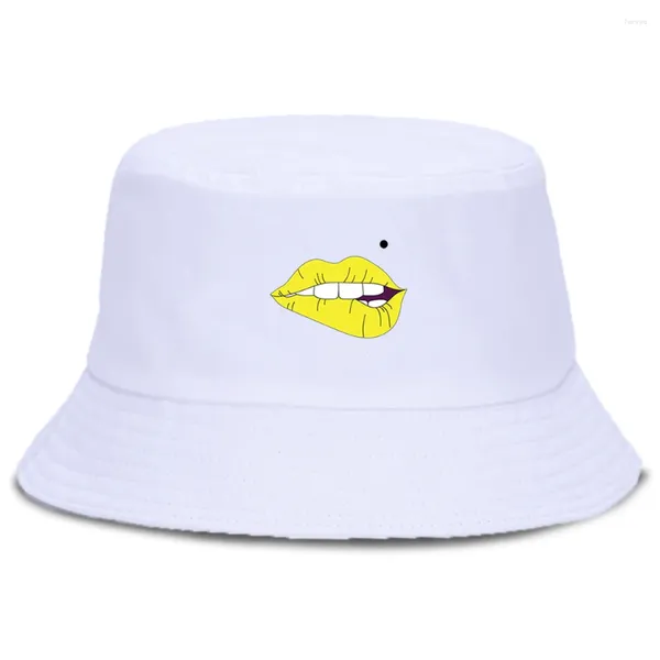 Bérets drôle grande bouche jaune personnalité femmes seau chapeau décontracté crème solaire soleil Bob chapeaux femmes pliable mode hommes casquette de pêcheur
