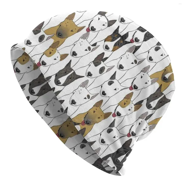 Boinas Divertido Bull Terriers Patrón Gorro de punto Gorro cálido Gorros al aire libre Terrier Sin costuras Multicolor Inglés Amigo Dulce Bully