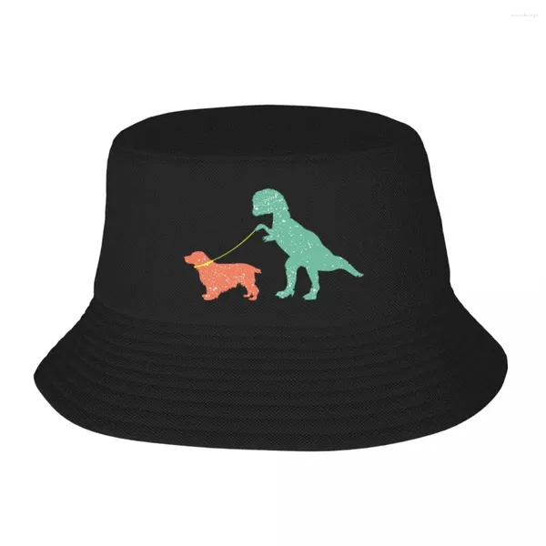 Bérets drôle Cocker Spaniel dinosaure mignon chien amant seau chapeau Panama pour enfants Bob pêcheur pêche unisexe casquettes