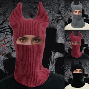 Boinas divertidas para todo el rostro, máscara de esquí, sombrero, oreja de oso, pasamontañas de punto, gorros de protección para ciclismo al aire libre, gorro de cuerno de vaca