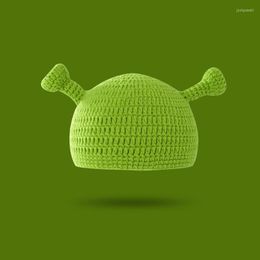 Beretten grappige haaraccessoires Shrek Green oren hoed monster hoofdtooi haarband gebreide wollen hoofdband feestjurk unisex
