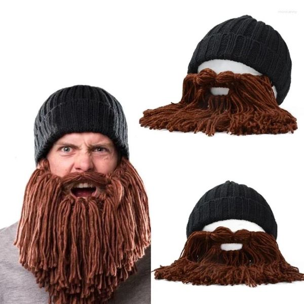 Bérets drôles à la main à la main pour l'hiver Moustache tricot tricot Pirate Face Mask Wig Beard Boney Bonnet Caps