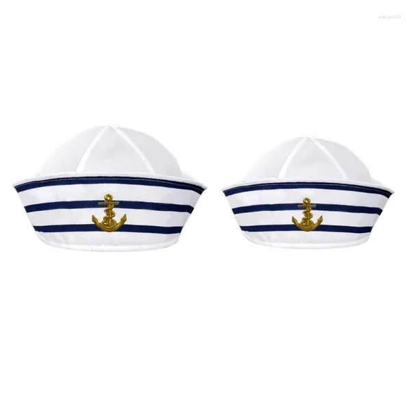 Bérets Chapeau drôle avec rouleau blanc bleu marine marine marin ancre imprimé cosplay robe adulte