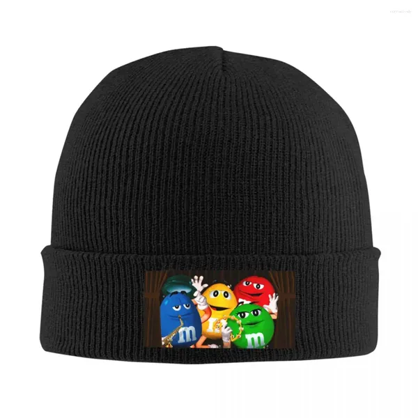 Boinas Divertido MM Candy Skullies Gorros Gorros Moda Invierno Cálido Hombres Mujeres Sombreros de punto Adulto Unisex Chocolate Bonnet