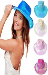 Beretas Sombreros de fiesta divertidos Sombrero de vaquero para mujeres Vaceta Espacio Holográfico Rave Decorativo Custom2090029