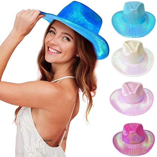 Bérets Chapeaux De Fête Drôles Chapeau De Cowboy Pour Femmes Costume De Cowgirl Espace Holographique Rave Décoratif Personnalisé