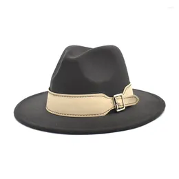 Bérets FUODRAO Femmes Ceinture Fedoras Chapeau Laine Feutre Large Bord Jazz Vintage Panama Kaki Cowboy Hommes Drop F167