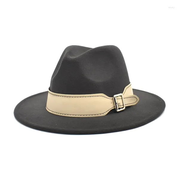 Boinas FUODRAO Mujeres Cinturón Fedoras Sombrero Lana Fieltro Ancho Ala Jazz Vintage Panamá Khaki Cowboy Hombres Drop F167