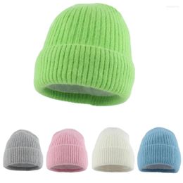 Bérets bonnets en fourrure avec doublure polaire, chapeau d'hiver doux et chaud pour femmes, Angora tricoté Skullies, Bonnet féminin