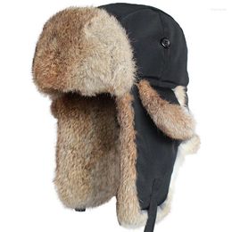 Boinas de piel bombardero sombrero hombres mujeres invierno ruso nieve gorra con orejeras grueso cálido trampero Ushanka