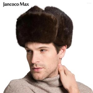 Chapeaux de fourrure bérets pour hommes sincérités de vison réel avec cuir de mouton en cuir hivernal chaude casquette de style S3074