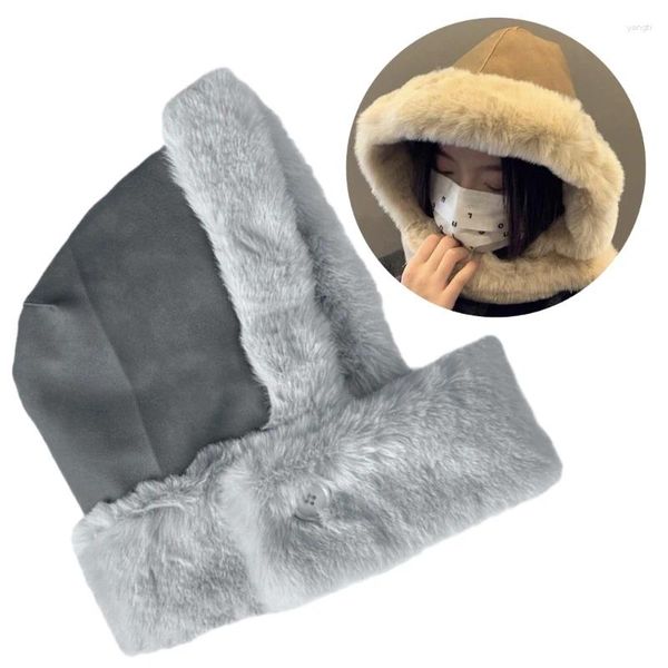 Bérets Furry Balaclava Cap pour femmes fille Ins oreille rabat Beanie épaissir chaud cou couverture chapeau hiver à capuche ski